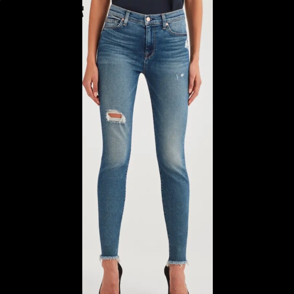 7 For All Mankind HW Ankle Skinny with Destroy and Raw Hem